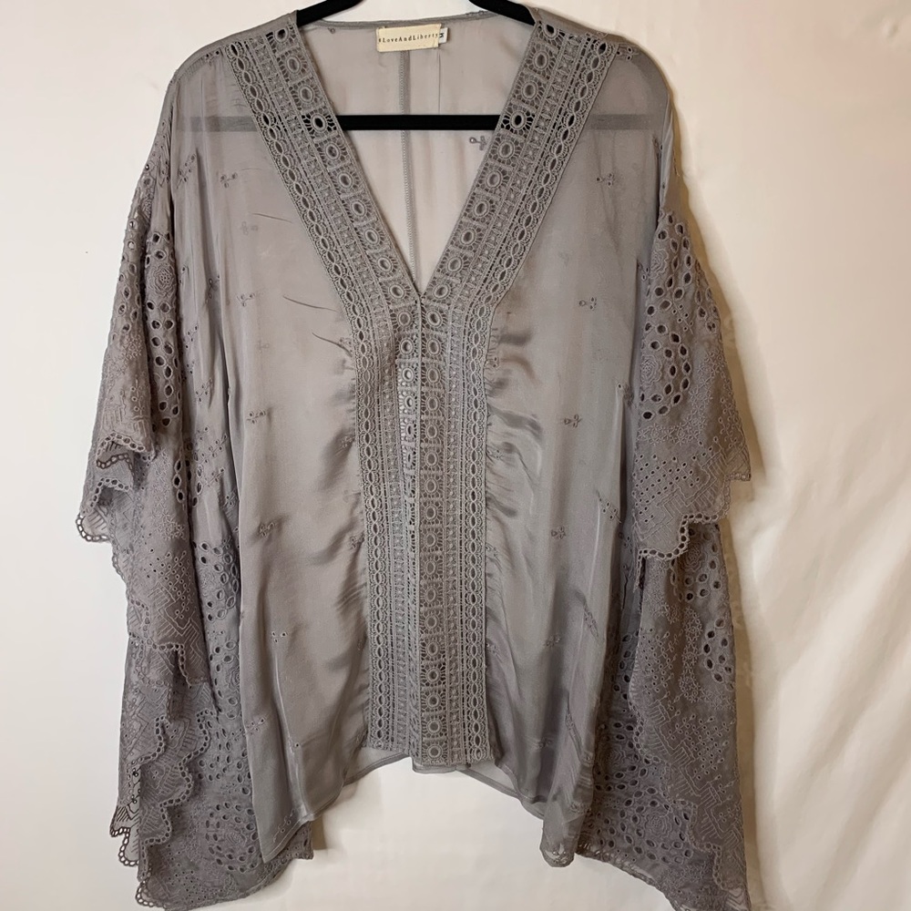 Johnny Was 4 Love n Liberty Gray Top